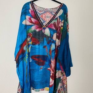 Johnny Was Native American Fish Print Beaded Tunic